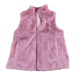 J. Crew Factory pink fuzzy faux fur soft vest sz med full zip pockets old money